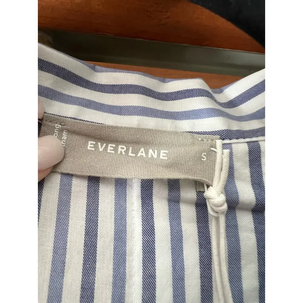 NWT Everlane Women's The Woven Pajama Top Long Sleeve White/Blue Stripe Size S